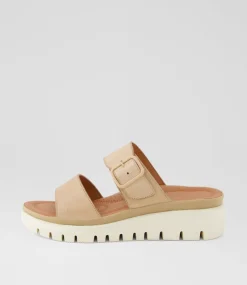 Women DIANA FERRARI Flats|Sandals-Leeana Latte Leather Sandals