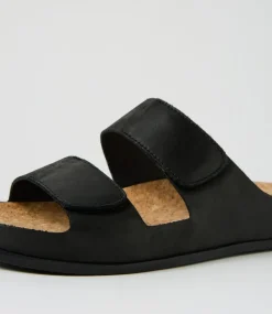 Women DIANA FERRARI Flats|Sandals-Leef Black Leather Sandals
