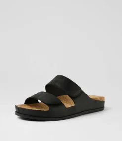 Women DIANA FERRARI Flats|Sandals-Leef Black Leather Sandals