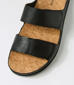 Women DIANA FERRARI Flats|Sandals-Leef Black Leather Sandals