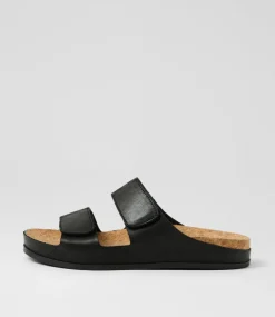 Women DIANA FERRARI Flats|Sandals-Leef Black Leather Sandals