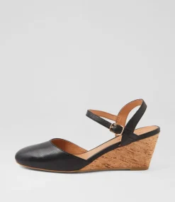 Women DIANA FERRARI Heels-Leisal Black Cork Leather Heels