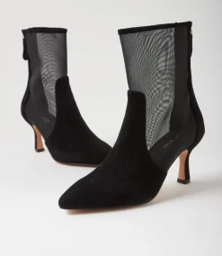 Women TOP END Boots-Lenka Black Suede Mesh Ankle Boots
