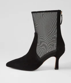 Women TOP END Boots-Lenka Black Suede Mesh Ankle Boots