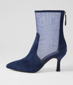 Women TOP END Boots-Lenka Navy Suede Mesh Ankle Boots