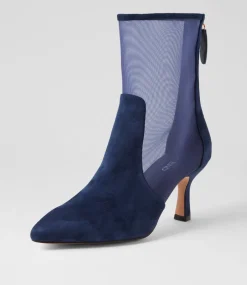 Women TOP END Boots-Lenka Navy Suede Mesh Ankle Boots