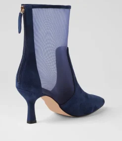 Women TOP END Boots-Lenka Navy Suede Mesh Ankle Boots