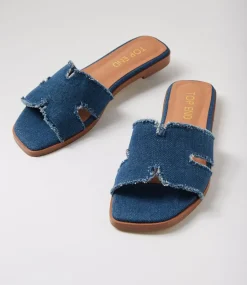 Women TOP END Flats|Slides-Lennox Dark Denim Fabric Slides