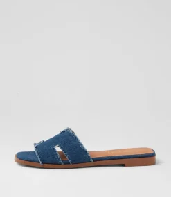Women TOP END Flats|Slides-Lennox Dark Denim Fabric Slides
