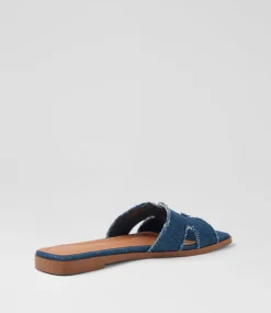 Women TOP END Flats|Slides-Lennox Dark Denim Fabric Slides