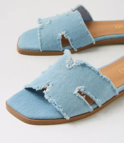 Women TOP END Flats|Slides-Lennox Light Denim Fabric Slides