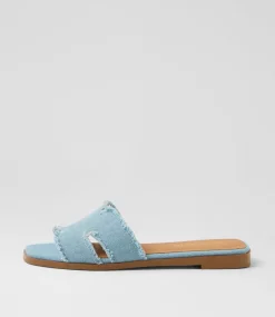 Women TOP END Flats|Slides-Lennox Light Denim Fabric Slides