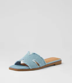 Women TOP END Flats|Slides-Lennox Light Denim Fabric Slides