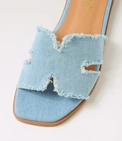 Women TOP END Flats|Slides-Lennox Light Denim Fabric Slides