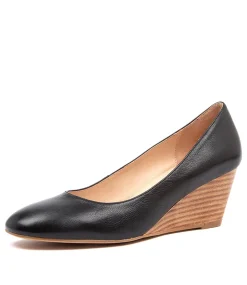 Women DIANA FERRARI Wedges|Heels-LESPIE BLK-NAT HEEL LTHER
