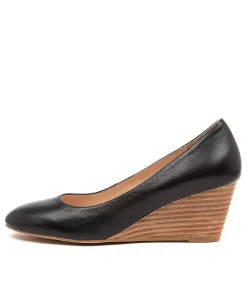 Women DIANA FERRARI Wedges|Heels-LESPIE BLK-NAT HEEL LTHER