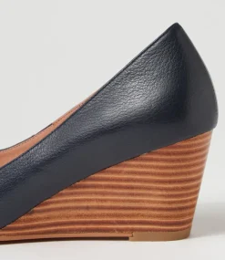 Women DIANA FERRARI Wedges|Heels-LESPIE DF NAVY NATURAL HEEL LEATHER