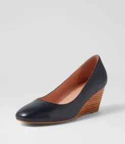 Women DIANA FERRARI Wedges|Heels-LESPIE DF NAVY NATURAL HEEL LEATHER