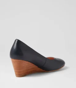 Women DIANA FERRARI Wedges|Heels-LESPIE DF NAVY NATURAL HEEL LEATHER