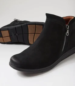 Women COB HILL Boots-Lidia Zip Black Burnished Leather Ankle Boots