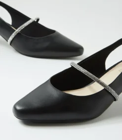 Women SUPERSOFT Heels-Lilium Black Leather Jewels Heels