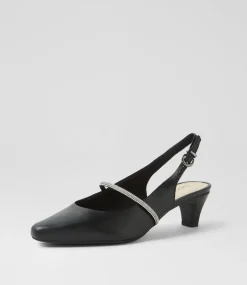 Women SUPERSOFT Heels-Lilium Black Leather Jewels Heels