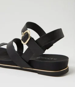 Women SUPERSOFT Comfort|Flats-Lindi Black Leather Sandals