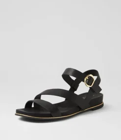 Women SUPERSOFT Comfort|Flats-Lindi Black Leather Sandals
