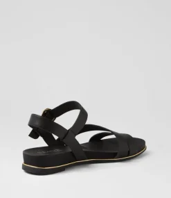 Women SUPERSOFT Comfort|Flats-Lindi Black Leather Sandals