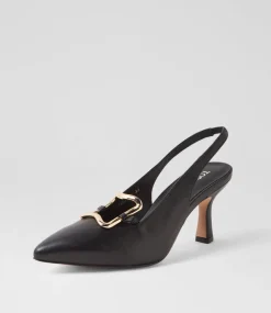Women TOP END Dress|Heels-Linky Black Leather Heels