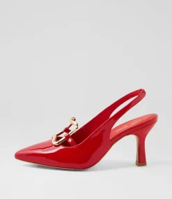 Women TOP END Heels-Linky New Red Patent Leather Heels
