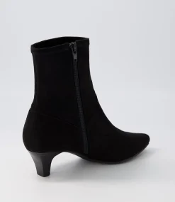 Women SUPERSOFT Boots|Comfort-Linsai Black Stretch Microsuede Ankle Boots