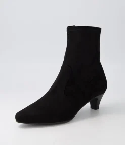 Women SUPERSOFT Boots|Comfort-Linsai Black Stretch Microsuede Ankle Boots
