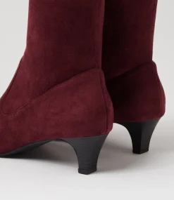 Women SUPERSOFT Boots|Comfort-Linsai Burgundy Stretch Microsuede Ankle Boots
