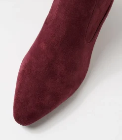 Women SUPERSOFT Boots|Comfort-Linsai Burgundy Stretch Microsuede Ankle Boots