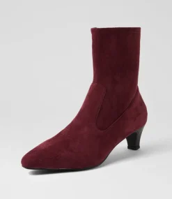 Women SUPERSOFT Boots|Comfort-Linsai Burgundy Stretch Microsuede Ankle Boots