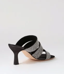 Women TOP END Heels|Sandals-Lomme Black Shimmer Silver Leather Jewels Mules