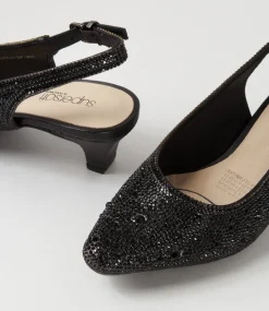 Women SUPERSOFT Comfort|Heels-Looloo Black Jewels Leather Heels