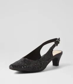 Women SUPERSOFT Comfort|Heels-Looloo Black Jewels Leather Heels