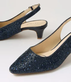 Women SUPERSOFT Comfort|Heels-Looloo Navy Jewels Leather Heels