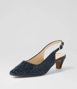 Women SUPERSOFT Comfort|Heels-Looloo Navy Jewels Leather Heels