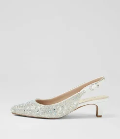Women SUPERSOFT Comfort|Heels-Looloo Silver White Jewels Leather Heels