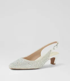 Women SUPERSOFT Comfort|Heels-Looloo Silver White Jewels Leather Heels