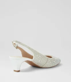 Women SUPERSOFT Comfort|Heels-Looloo Silver White Jewels Leather Heels