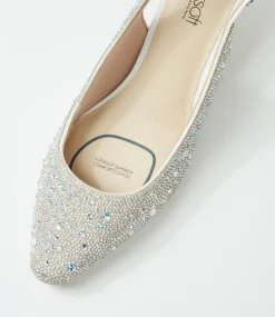 Women SUPERSOFT Comfort|Heels-Looloo Silver White Jewels Leather Heels