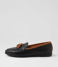 Women DIANA FERRARI Loafers|Flats-Lorrayne Black Dark Tan Leather Loafers