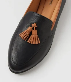 Women DIANA FERRARI Loafers|Flats-Lorrayne Black Dark Tan Leather Loafers