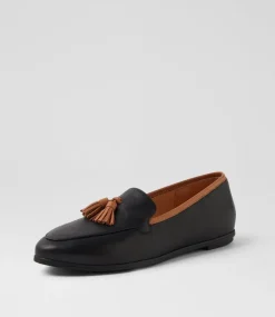 Women DIANA FERRARI Loafers|Flats-Lorrayne Black Dark Tan Leather Loafers
