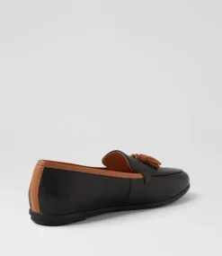 Women DIANA FERRARI Loafers|Flats-Lorrayne Black Dark Tan Leather Loafers