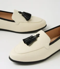 Women DIANA FERRARI Loafers|Flats-Lorrayne Cream Black Leather Loafers